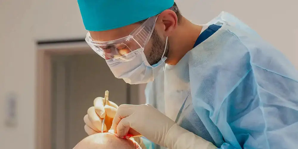 Surgeon performing hair transplant on finasteride user